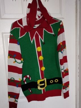 Holiday Elf Hooded Sweater - Green Size Small